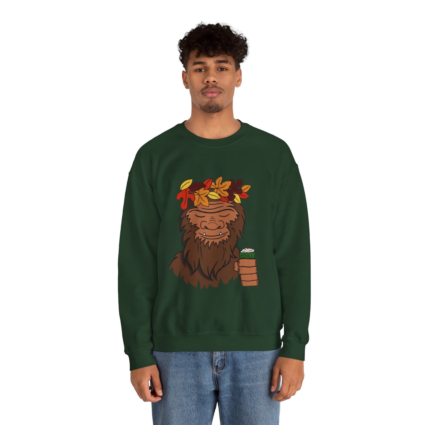 Bigfoot Leaf Crown Crewneck Sweatshirt - Fall Adventure Pumpkin Spice Latte Lover