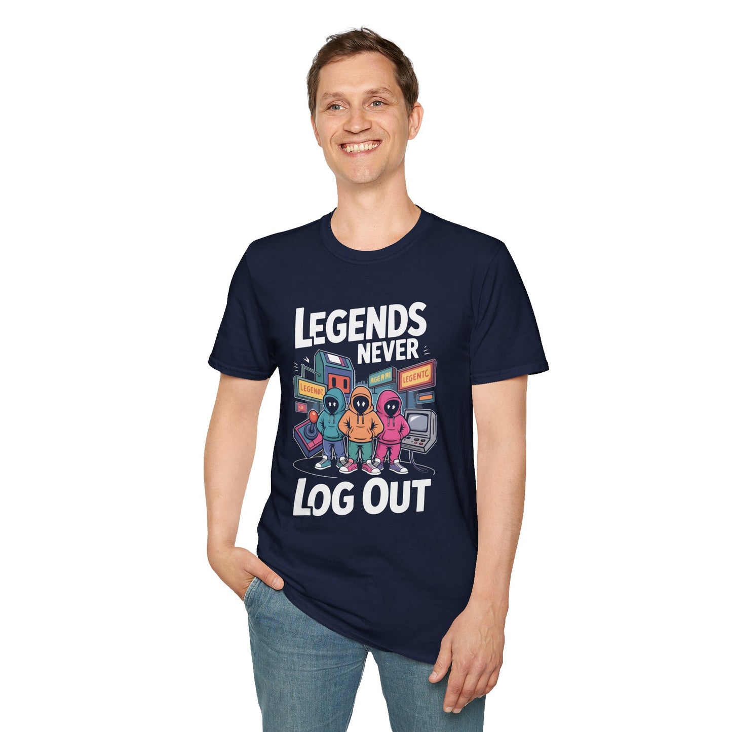 Legends Never Log Out Gaming T-Shirt — Retro Arcade Crew Tee