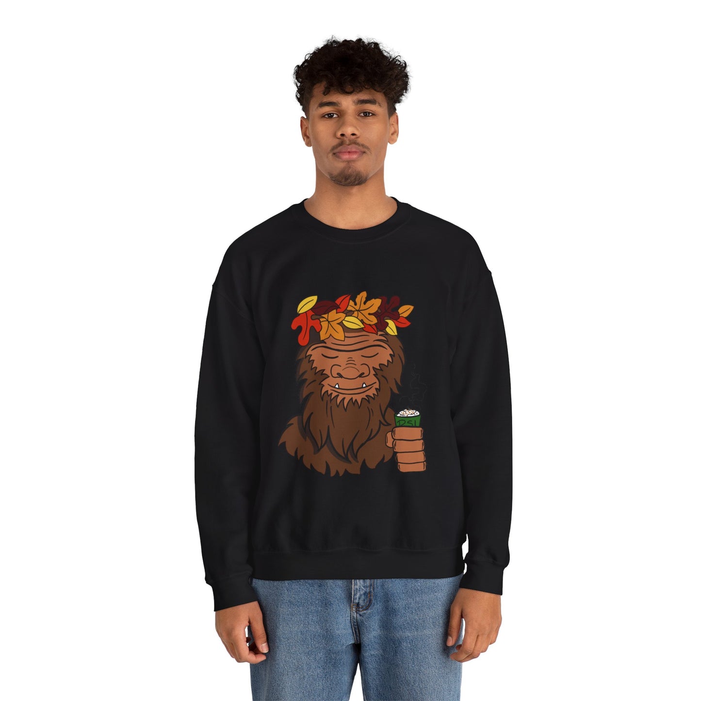 Bigfoot Leaf Crown Crewneck Sweatshirt - Fall Adventure Pumpkin Spice Latte Lover