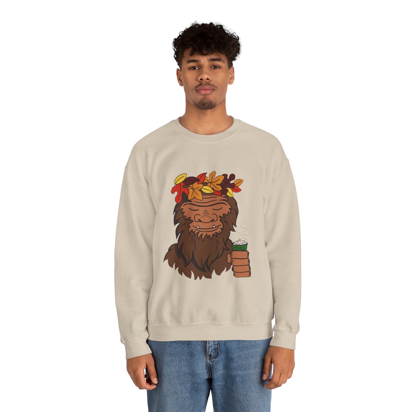 Bigfoot Leaf Crown Crewneck Sweatshirt - Fall Adventure Pumpkin Spice Latte Lover