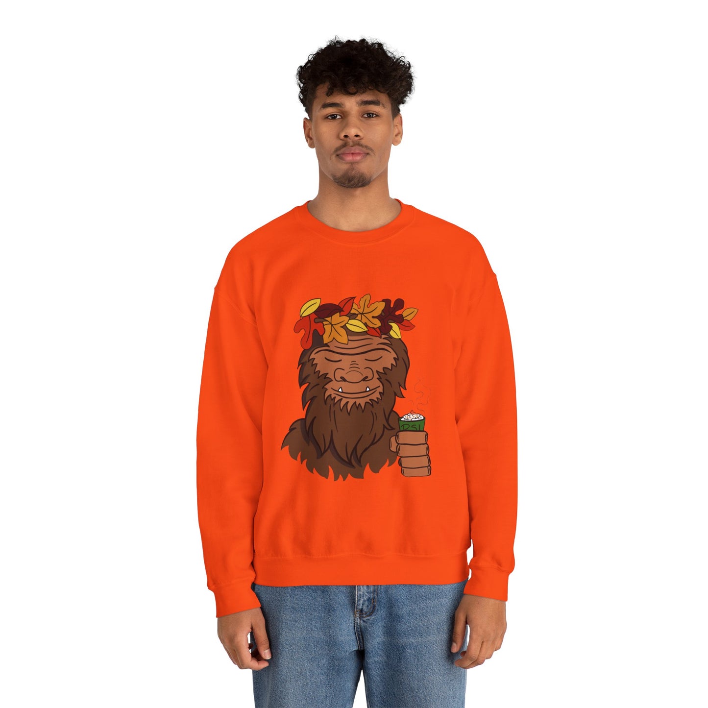 Bigfoot Leaf Crown Crewneck Sweatshirt - Fall Adventure Pumpkin Spice Latte Lover