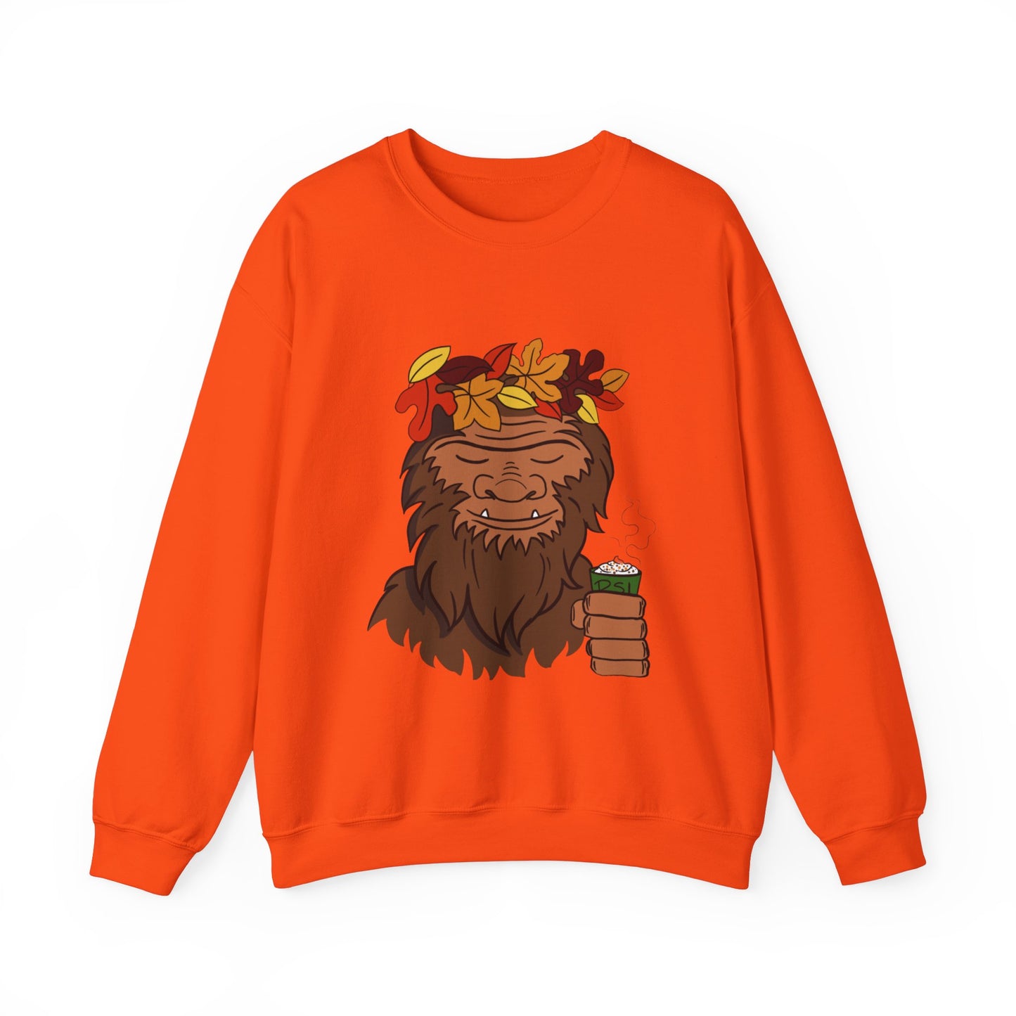 Bigfoot Leaf Crown Crewneck Sweatshirt - Fall Adventure Pumpkin Spice Latte Lover