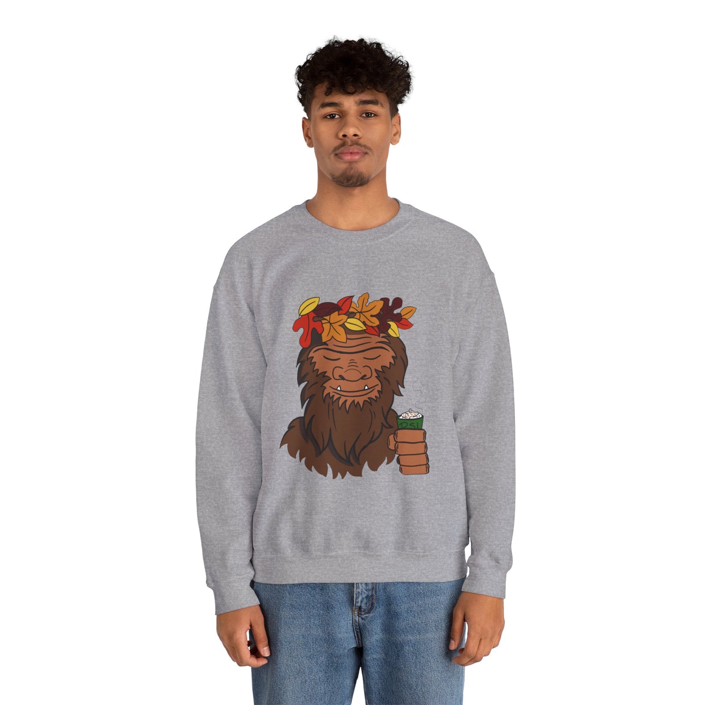 Bigfoot Leaf Crown Crewneck Sweatshirt - Fall Adventure Pumpkin Spice Latte Lover