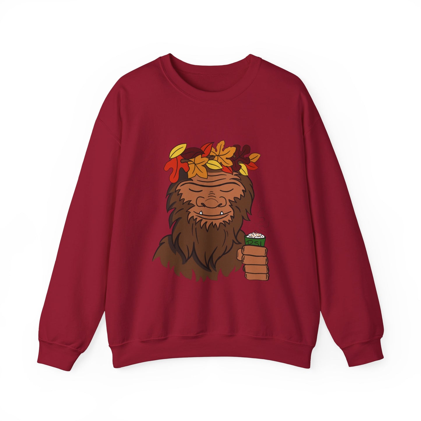 Bigfoot Leaf Crown Crewneck Sweatshirt - Fall Adventure Pumpkin Spice Latte Lover