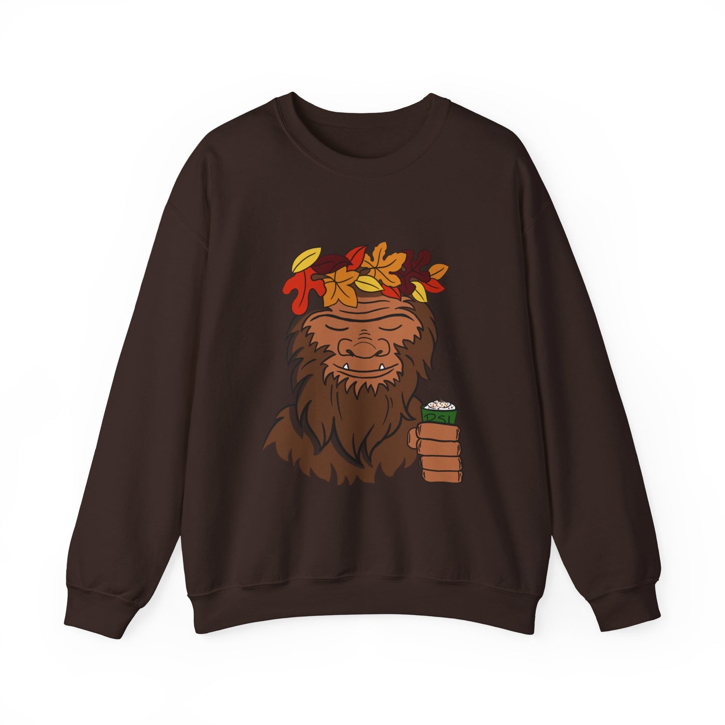 Bigfoot Leaf Crown Crewneck Sweatshirt - Fall Adventure Pumpkin Spice Latte Lover