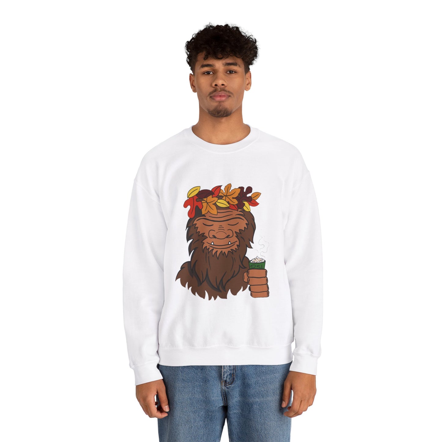 Bigfoot Leaf Crown Crewneck Sweatshirt - Fall Adventure Pumpkin Spice Latte Lover