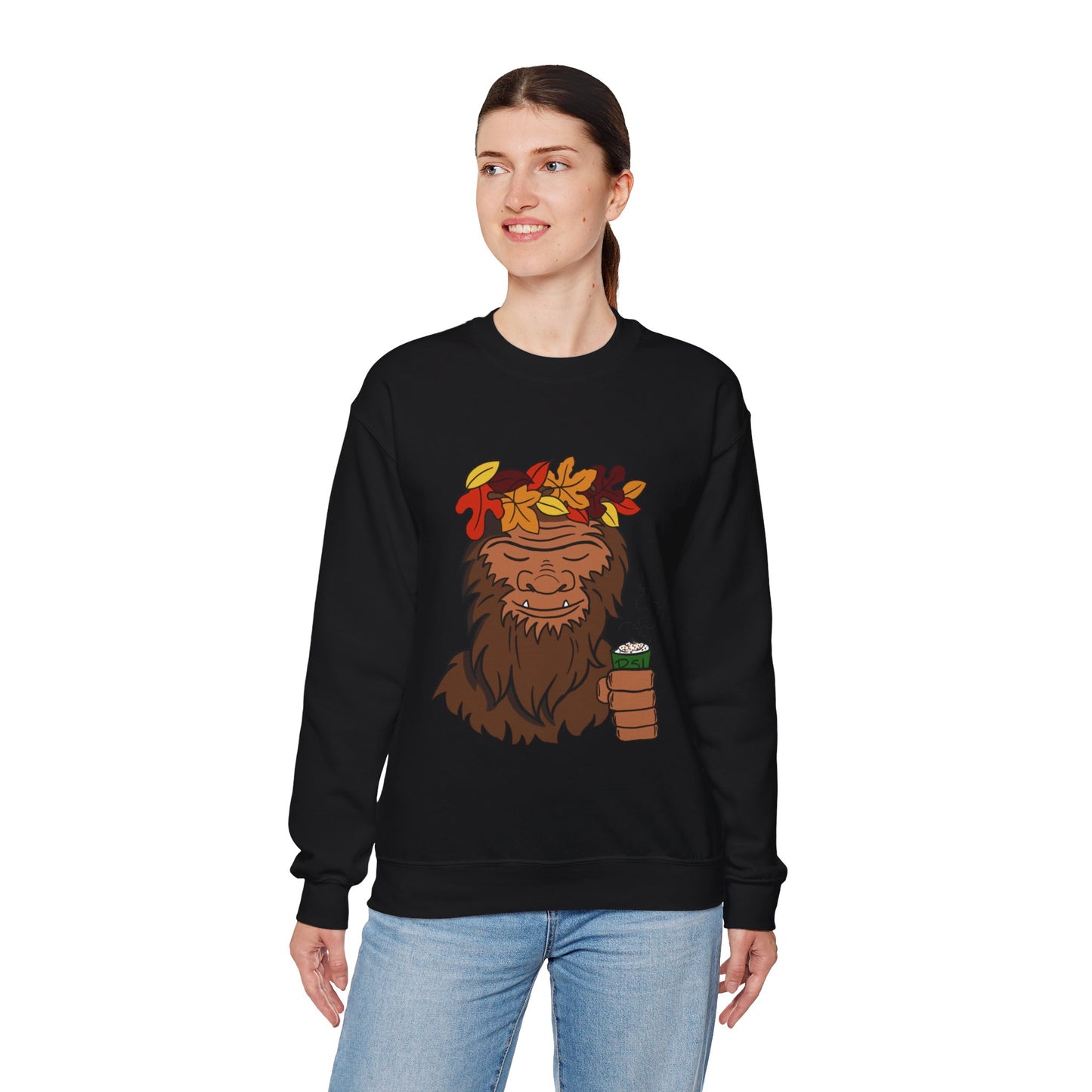 Bigfoot Leaf Crown Crewneck Sweatshirt - Fall Adventure Pumpkin Spice Latte Lover