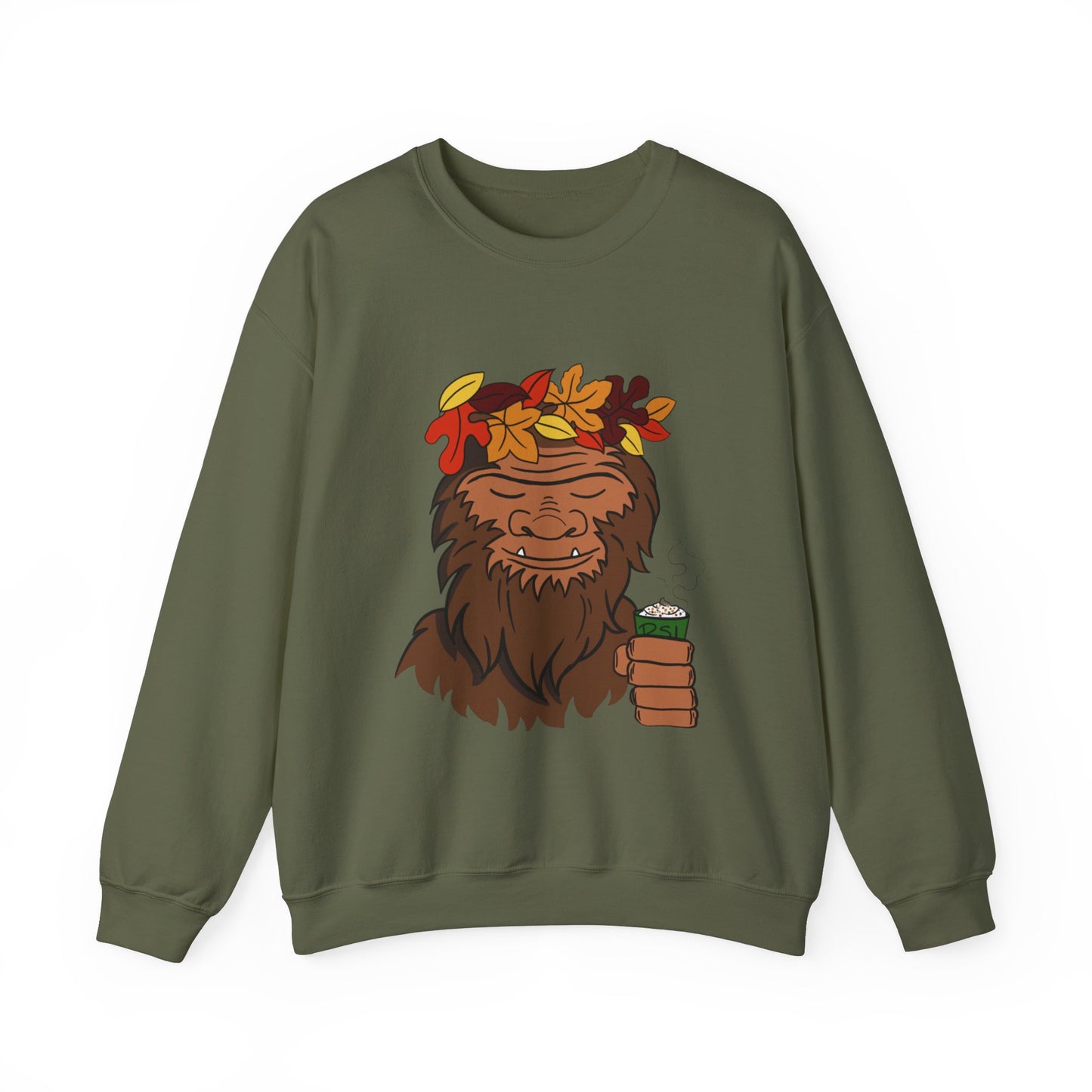 Bigfoot Leaf Crown Crewneck Sweatshirt - Fall Adventure Pumpkin Spice Latte Lover