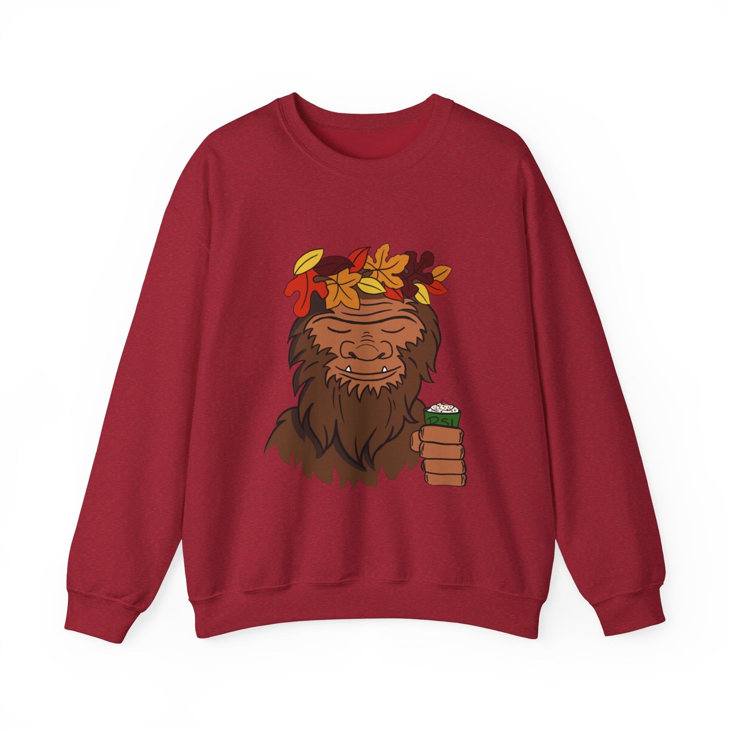 Bigfoot Leaf Crown Crewneck Sweatshirt - Fall Adventure Pumpkin Spice Latte Lover