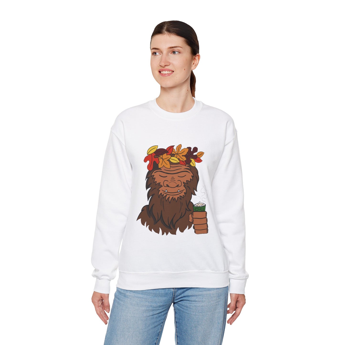 Bigfoot Leaf Crown Crewneck Sweatshirt - Fall Adventure Pumpkin Spice Latte Lover