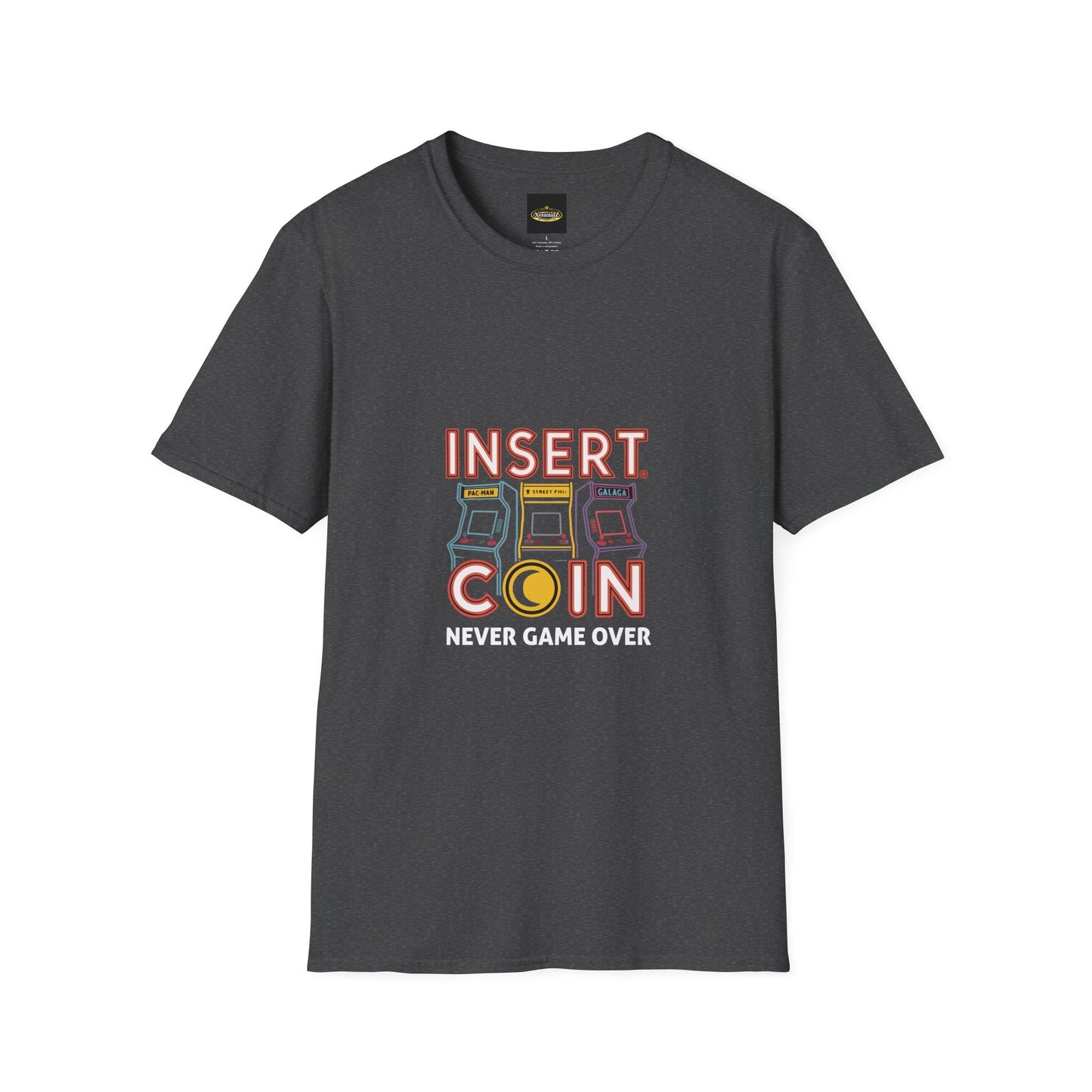 Retro Arcade T-Shirt — "Insert Coin, Never Game Over" Vintage Gamer Tee