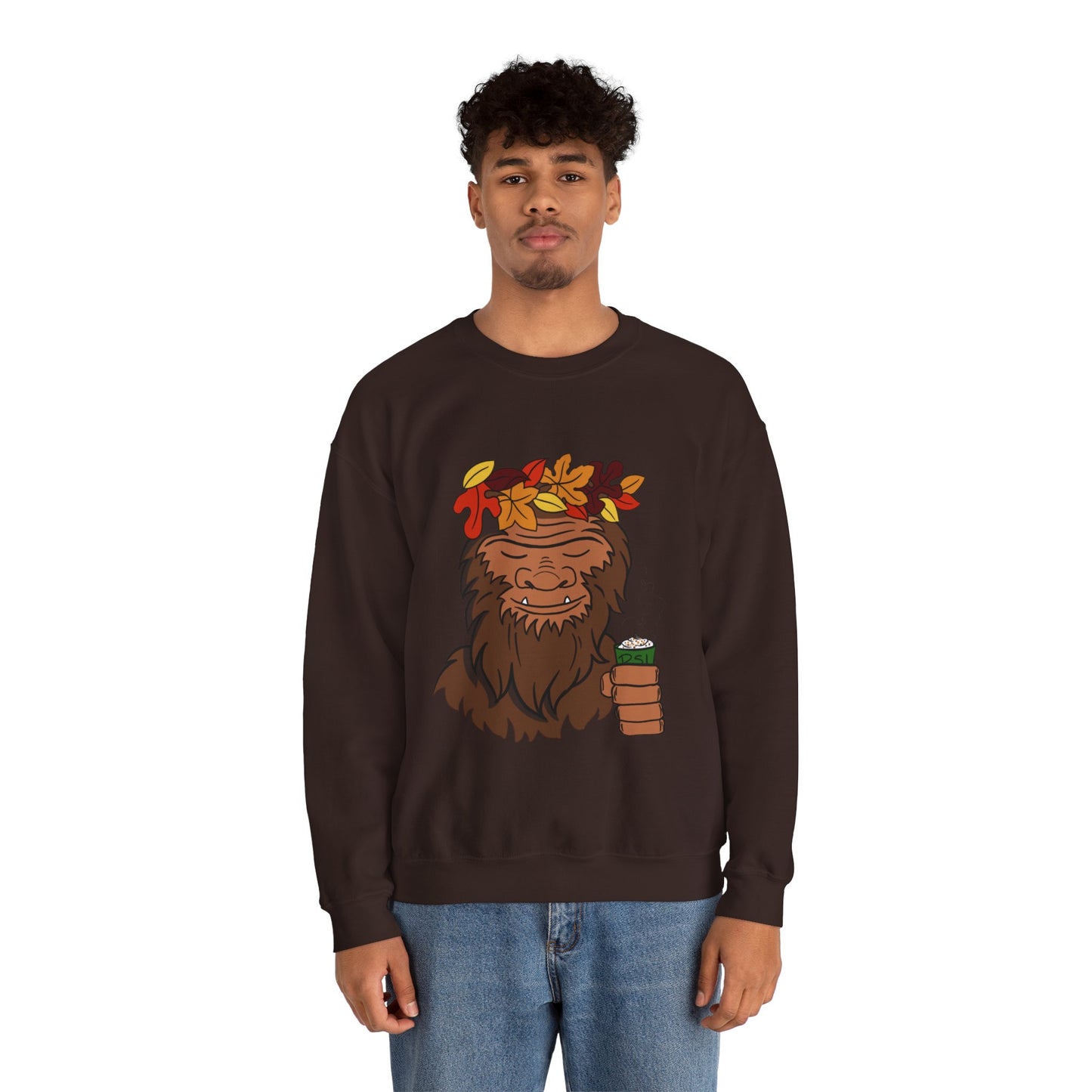 Bigfoot Leaf Crown Crewneck Sweatshirt - Fall Adventure Pumpkin Spice Latte Lover