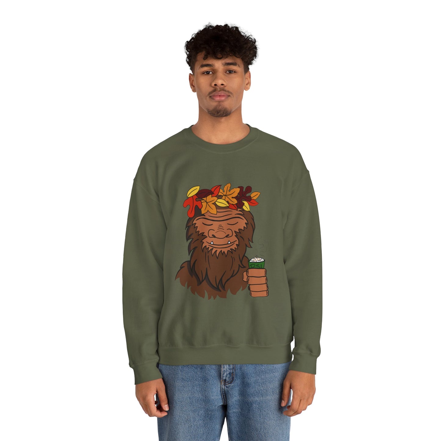 Bigfoot Leaf Crown Crewneck Sweatshirt - Fall Adventure Pumpkin Spice Latte Lover