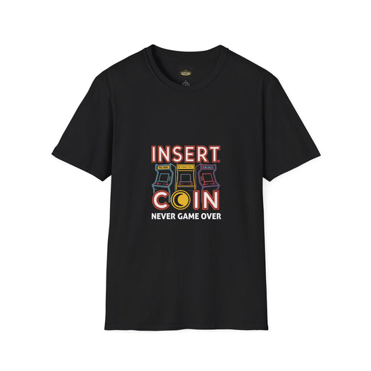 Retro Arcade T-Shirt — "Insert Coin, Never Game Over" Vintage Gamer Tee