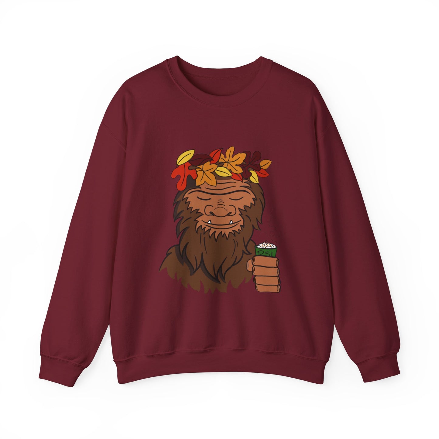 Bigfoot Leaf Crown Crewneck Sweatshirt - Fall Adventure Pumpkin Spice Latte Lover