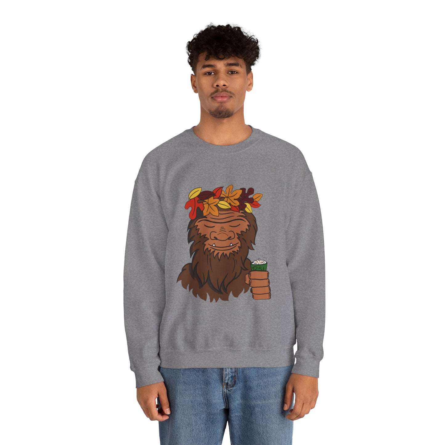 Bigfoot Leaf Crown Crewneck Sweatshirt - Fall Adventure Pumpkin Spice Latte Lover