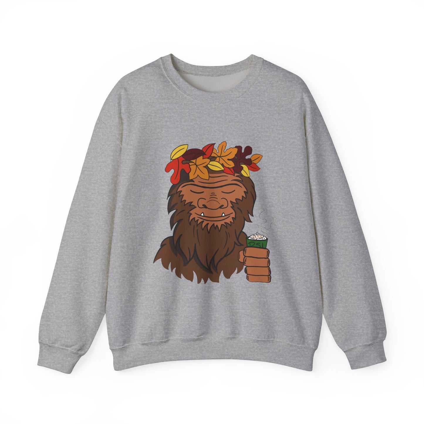 Bigfoot Leaf Crown Crewneck Sweatshirt - Fall Adventure Pumpkin Spice Latte Lover