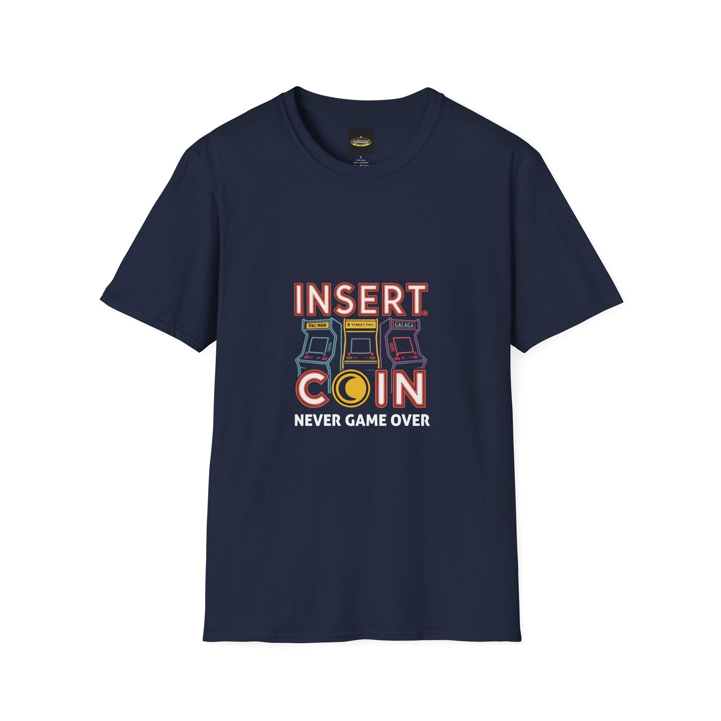 Retro Arcade T-Shirt — "Insert Coin, Never Game Over" Vintage Gamer Tee