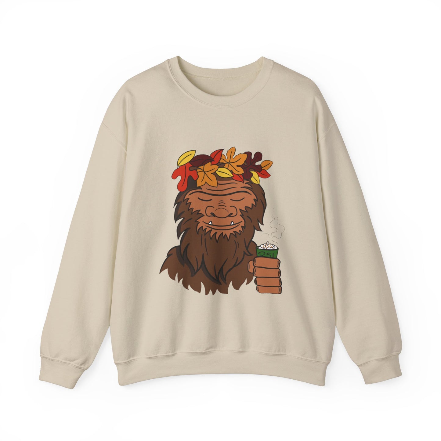 Bigfoot Leaf Crown Crewneck Sweatshirt - Fall Adventure Pumpkin Spice Latte Lover